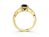 Yellow gold Fancy Black Cushion Cut Diamond Solitaire Ring with Four-Prong Setting and Twisted Pavé Band_3