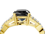 Yellow gold Fancy Black Cushion Cut Diamond Solitaire Ring with Four-Prong Setting and Twisted Pavé Band_4