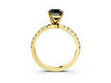 Yellow gold Fancy Black Cushion Cut Diamond Solitaire Ring with Pavé Accents and Four-Prong Setting_3