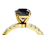 Yellow gold Fancy Black Cushion Cut Diamond Solitaire Ring with Pavé Accents and Four-Prong Setting_4