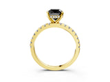 Yellow gold Fancy Black Cushion Cut Diamond Solitaire Ring with Pavé Band and Four-Prong Setting_15