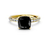 Yellow gold Fancy Black Cushion Cut Diamond Solitaire Ring with Pavé Band and Hidden Halo_12