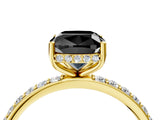 Yellow gold Fancy Black Cushion Cut Diamond Solitaire Ring with Pavé Band and Hidden Halo_16