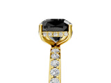 Yellow gold Fancy Black Cushion Cut Diamond Solitaire Ring with Pavé Band and Hidden Halo_17