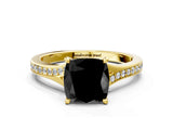 Yellow gold Fancy Black Cushion Cut Diamond Solitaire Ring with Pavé Band and Prong Setting_12