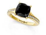 Yellow gold Fancy Black Cushion Cut Diamond Solitaire Ring with Pavé Band and Prong Setting_13
