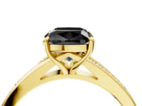 Yellow gold Fancy Black Cushion Cut Diamond Solitaire Ring with Pavé Band and Prong Setting_16