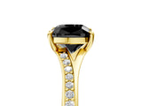 Yellow gold Fancy Black Cushion Cut Diamond Solitaire Ring with Pavé Band and Prong Setting_17