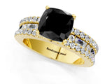 Yellow gold Fancy Black Cushion Cut Diamond Solitaire Ring with Pavé and Channel Set Band_1