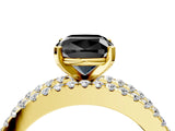 Yellow gold Fancy Black Cushion Cut Diamond Solitaire Ring with Pavé and Channel Set Band_4