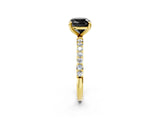 Yellow gold Fancy Black Cushion Cut Diamond Solitaire Ring with Pave Band and Four Prong Setting_14