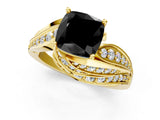 Yellow gold Fancy Black Cushion Cut Diamond Solitaire Ring with Prong Setting and Twisted Pavé Band_1