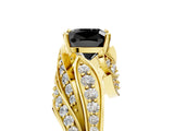 Yellow gold Fancy Black Cushion Cut Diamond Solitaire Ring with Prong Setting and Twisted Pavé Band_5