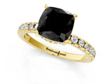 Yellow gold Fancy Black Cushion Cut Diamond Solitaire Ring with Round  Pavé Band and Four-Prong Setting_37