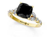 Yellow gold Fancy Black Cushion Cut Diamond Solitaire Ring with Side Stones and Four-Prong Setting_13