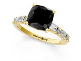 Yellow gold Fancy Black Cushion Cut Diamond Solitaire with Side Baguettes and Channel Set Band_1