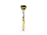 Yellow gold Fancy Black Cushion Cut Diamond Solitaire with Side Baguettes and Channel Set Band_2