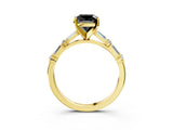 Yellow gold Fancy Black Cushion Cut Diamond Solitaire with Side Baguettes and Channel Set Band_3