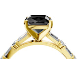 Yellow gold Fancy Black Cushion Cut Diamond Solitaire with Side Baguettes and Channel Set Band_4