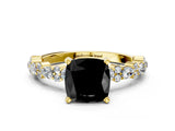 Yellow gold Fancy Black Cushion Cut Diamond Solitaire with Side Stones, Pave Band, Four-Prong Setting_36