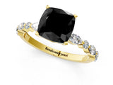 Yellow gold Fancy Black Cushion Cut Diamond Solitaire with Side Stones on a Pavé Band and Four-Prong Setting_1