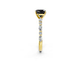 Yellow gold Fancy Black Cushion Cut Diamond Solitaire with Side Stones on a Pavé Band and Four-Prong Setting_2