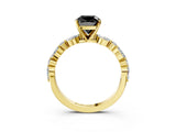 Yellow gold Fancy Black Cushion Cut Diamond Solitaire with Side Stones on a Pavé Band and Four-Prong Setting_3