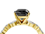 Yellow gold Fancy Black Cushion Cut Diamond Solitaire with Side Stones on a Pavé Band and Four-Prong Setting_4