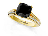 Yellow gold Fancy Black Cushion Cut Diamond Split Shank Engagement Ring with Pavé Band_1