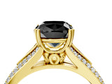 Yellow gold Fancy Black Cushion Cut Diamond Split Shank Engagement Ring with Pavé Band_4