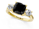 Yellow gold Fancy Black Cushion Cut Diamond Three-Stone Engagement Ring with Prong Setting and Pavé Band_13