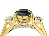 Yellow gold Fancy Black Cushion Cut Diamond Three-Stone Engagement Ring with Prong Setting and Pavé Band_16