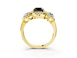 Yellow gold Fancy Black Cushion Cut Diamond Three-Stone Halo Ring with Prong Setting and Pavé Accents_3