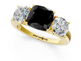 Yellow gold Fancy Black Cushion Cut Diamond Three-Stone Ring with Four-Prong Setting and Classic Band_1