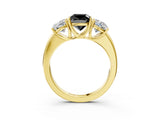 Yellow gold Fancy Black Cushion Cut Diamond Three-Stone Ring with Four-Prong Setting and Classic Band_3