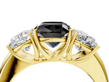 Yellow gold Fancy Black Cushion Cut Diamond Three-Stone Ring with Four-Prong Setting and Classic Band_4