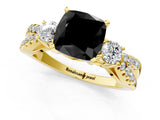 Yellow gold Fancy Black Cushion Cut Diamond Three-Stone Ring with Pavé Split Shank and Four-Prong Setting_1