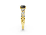 Yellow gold Fancy Black Cushion Cut Diamond Three-Stone Ring with Pavé Split Shank and Four-Prong Setting_2