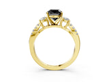Yellow gold Fancy Black Cushion Cut Diamond Three-Stone Ring with Pavé Split Shank and Four-Prong Setting_3