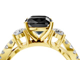 Yellow gold Fancy Black Cushion Cut Diamond Three-Stone Ring with Pavé Split Shank and Four-Prong Setting_4