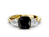 Yellow gold Fancy Black Cushion Cut Diamond Three-Stone Ring with Pear Side Stones and Four-Prong Setting_24