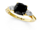 Yellow gold Fancy Black Cushion Cut Diamond Three-Stone Ring with Pear Side Stones and Four-Prong Setting_25