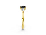 Yellow gold Fancy Black Cushion Cut Diamond Three-Stone Ring with Pear Side Stones and Four-Prong Setting_26