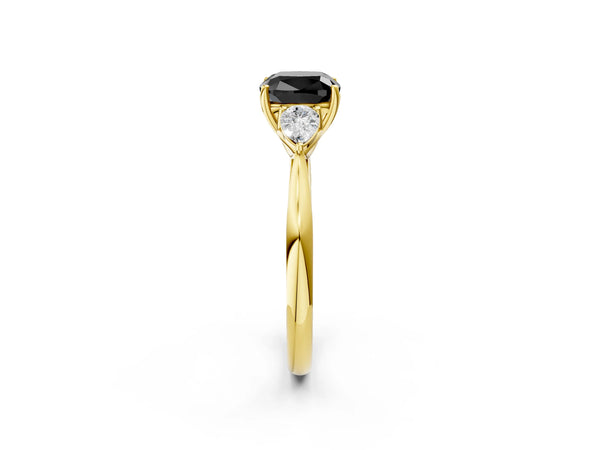 Yellow Gold Cushion Cut Three Stone Pear Side Engagement Ring Setting for Black Center