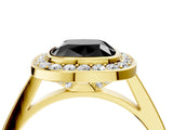Yellow gold Fancy Black Cushion Cut Halo Bezel Diamond Pave Band Ring_4