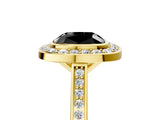 Yellow gold Fancy Black Cushion Cut Halo Bezel Diamond Pave Band Ring_5