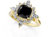 Yellow gold Fancy Black Cushion Cut Halo Diamond Cluster Ring with Marquise and Round Stones on a White Gold Band with Prong Setting_1