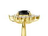 Yellow gold Fancy Black Cushion Cut Halo Diamond Cluster Ring with Marquise and Round Stones on a White Gold Band with Prong Setting_5