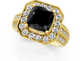 Yellow gold Fancy Black Cushion Cut Halo Diamond Engagement Ring with Pave Split Shank and Four-Prong Setting_1