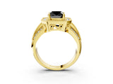 Yellow gold Fancy Black Cushion Cut Halo Diamond Engagement Ring with Pave Split Shank and Four-Prong Setting_3